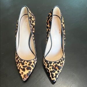 Nine West Leopard Print Pointed Toe Pumps - Tan/Black